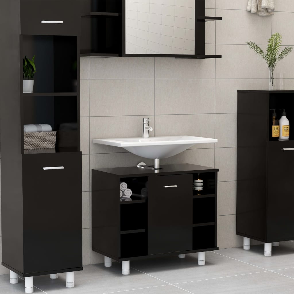 vidaXL Juego de muebles de baño 3 pzas madera ingeniería negro