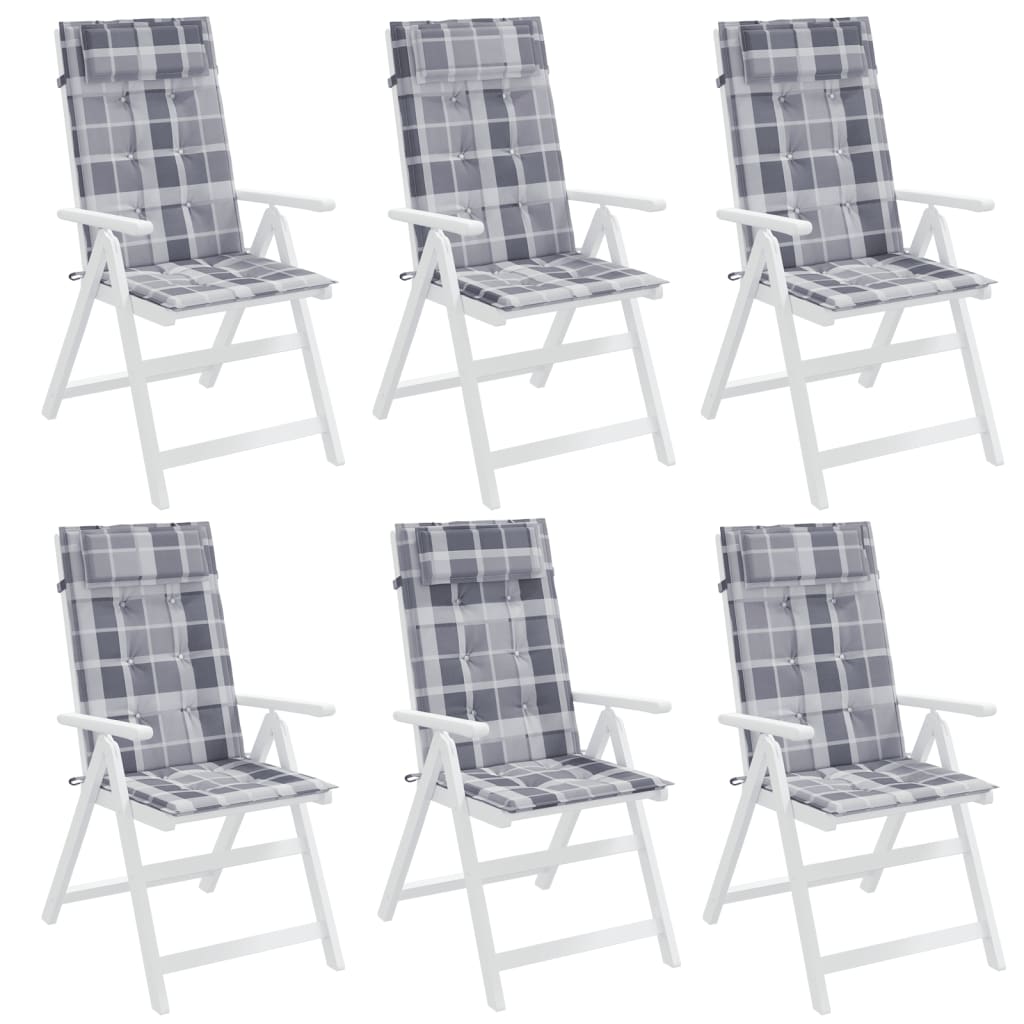 vidaXL Cojines de silla respaldo alto 6 uds tela Oxford a cuadros gris