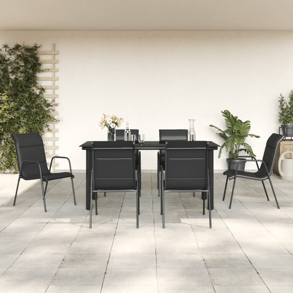 vidaXL Juego de comedor para jardín 7 piezas acero y textilene negro