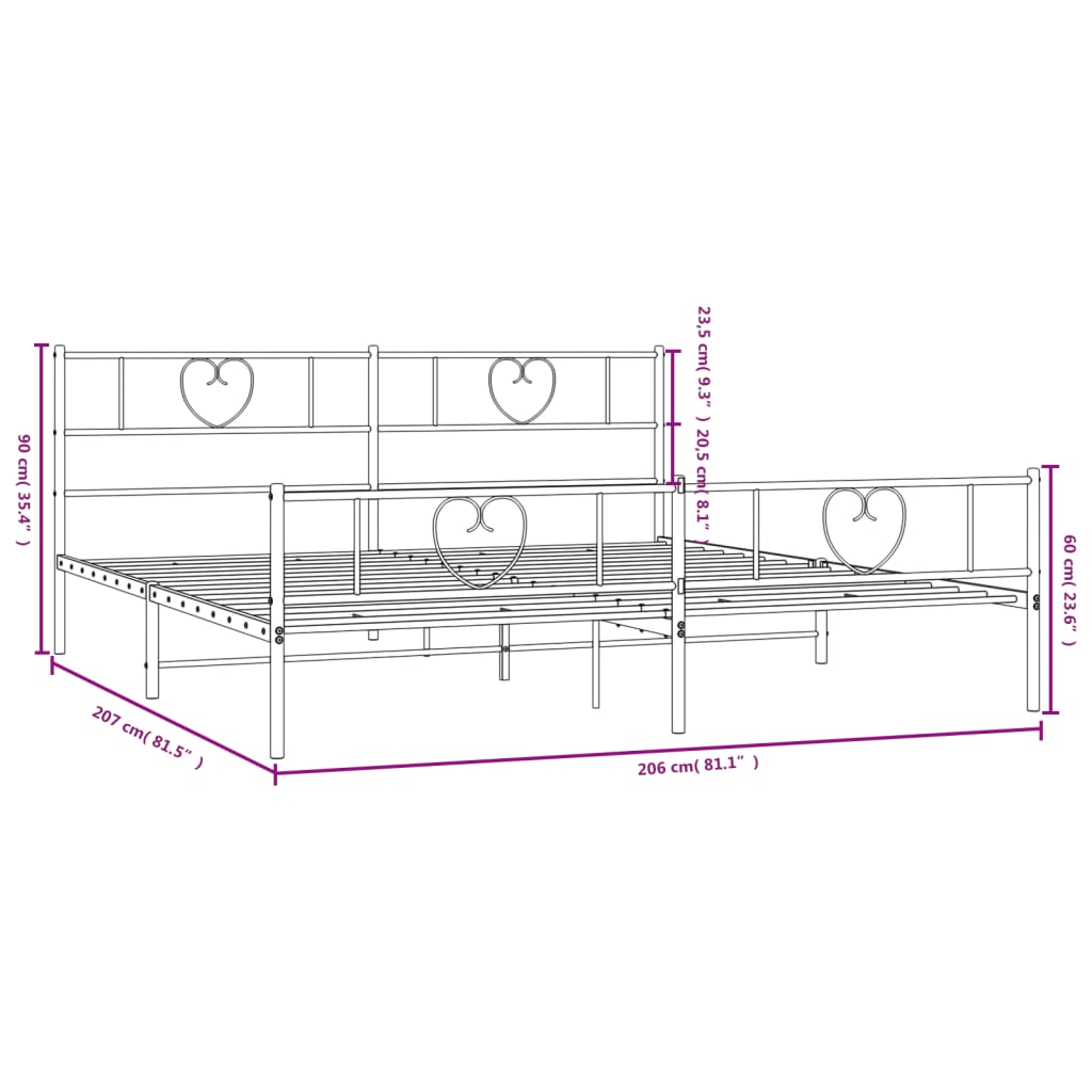 vidaXL Estructura cama sin colchón con estribo metal negro 200x200 cm