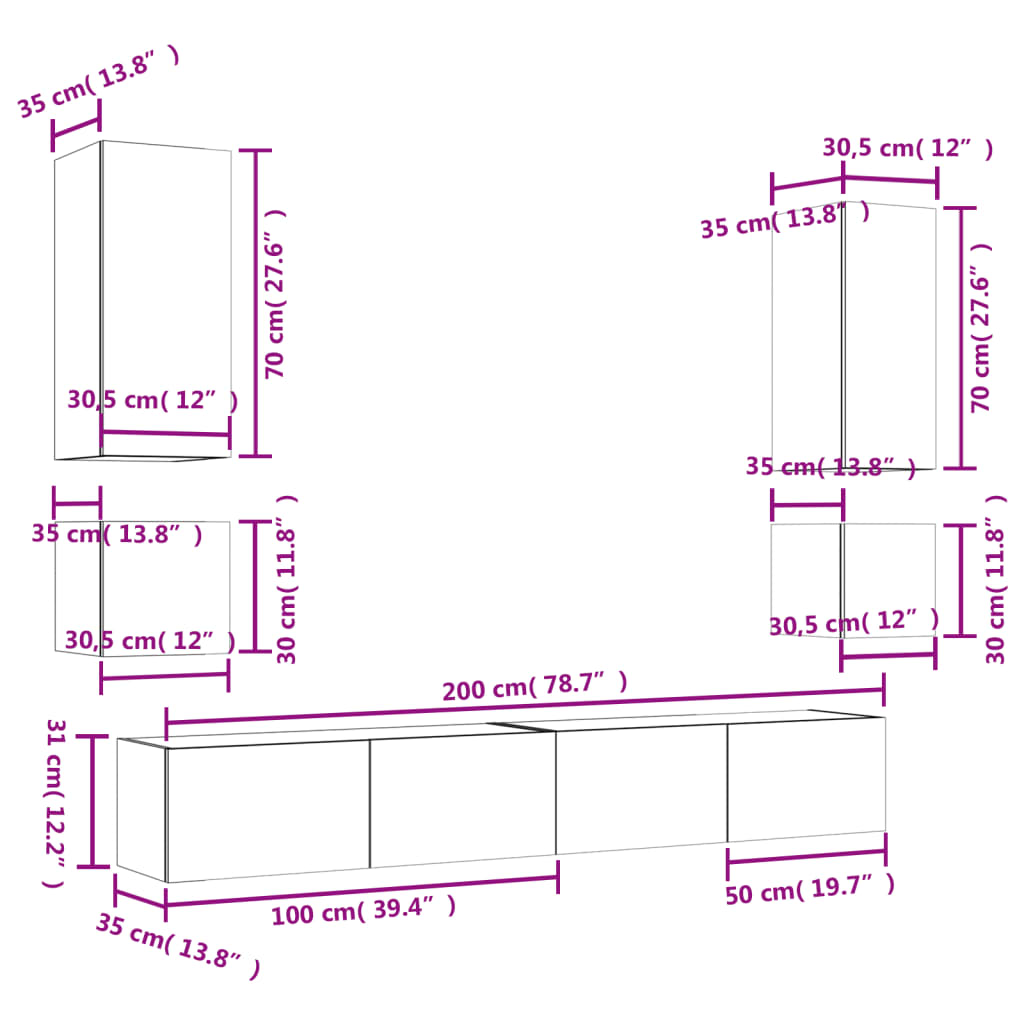 vidaXL Muebles de TV de pared con luces LED 6 piezas roble Sonoma