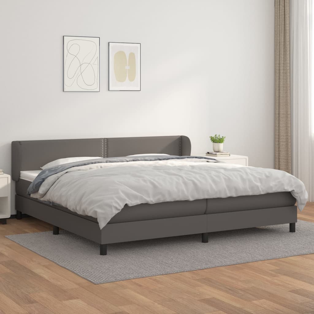 vidaXL Cama box spring con colchón cuero sintético gris 200x200 cm