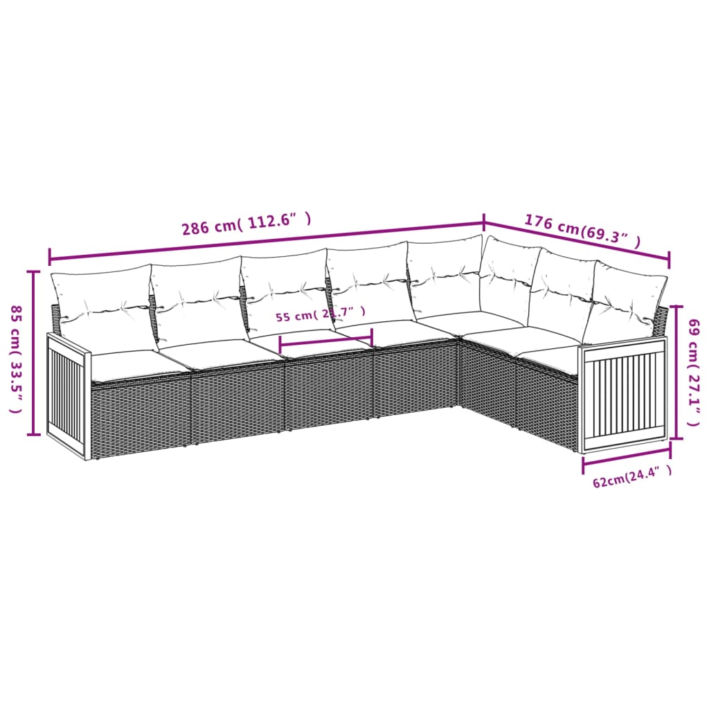 vidaXL Set de comedor de jardín 7 pzas y cojines ratán sintético negro