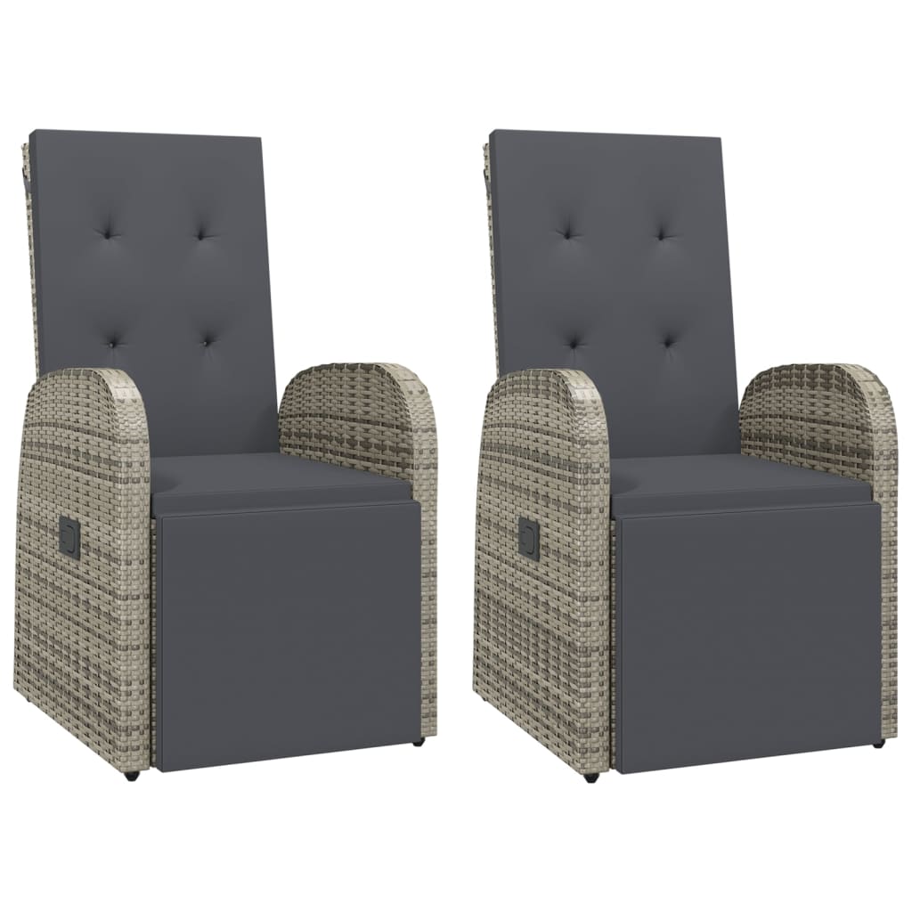 vidaXL Sillones de jardín reclinables con cojines 2 uds ratán PE gris