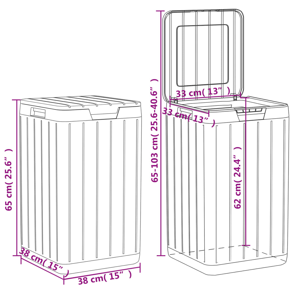 vidaXL Cubo de basura de exterior PP marrón 38x38x65 cm