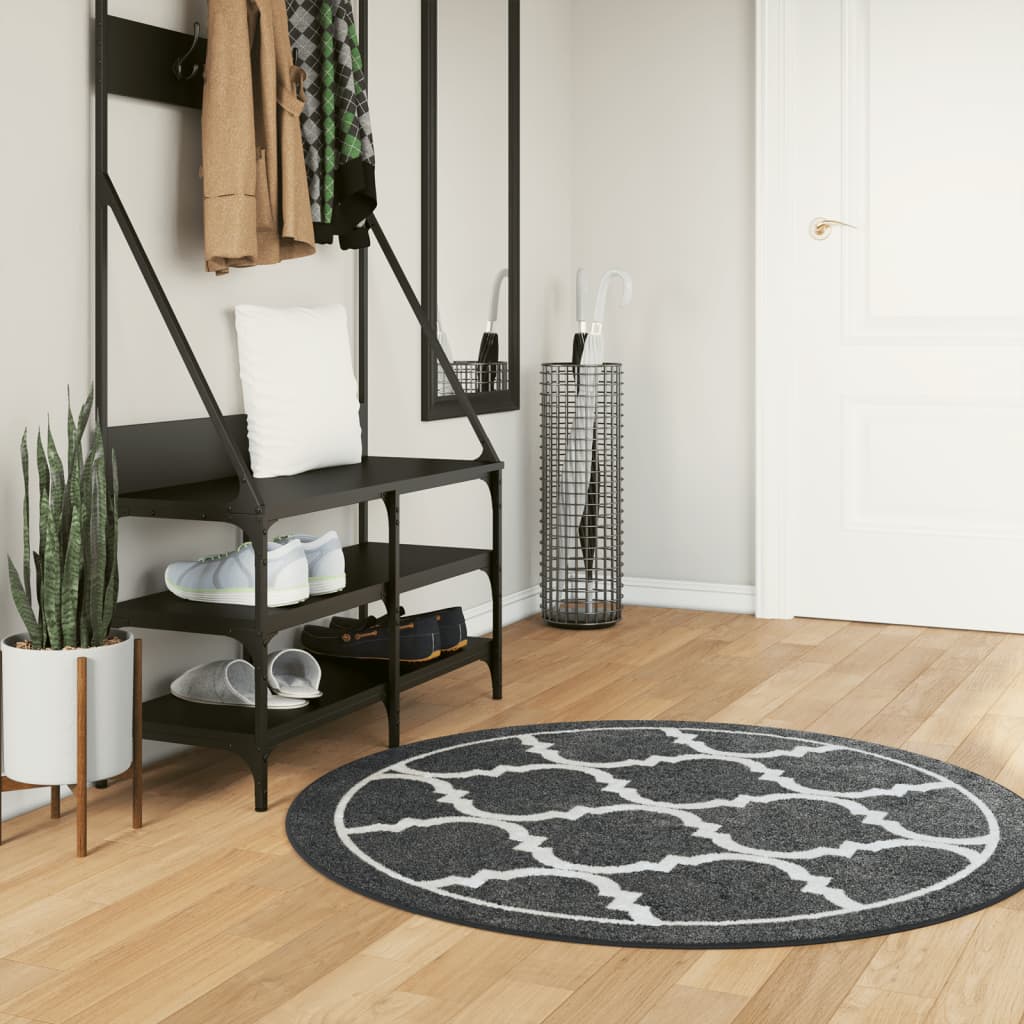 vidaXL Alfombra lavable antideslizante negro y blanco Ø 120 cm