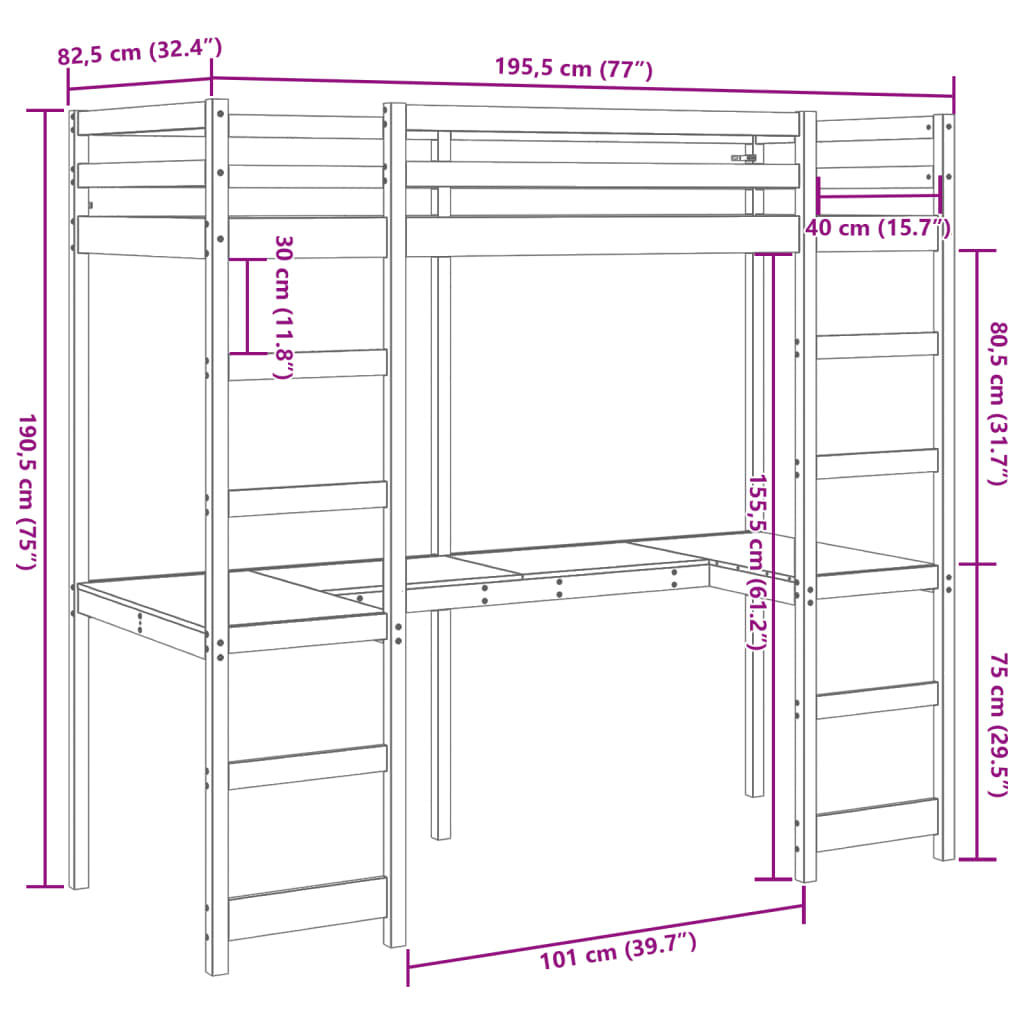 vidaXL Cama alta sin colchón madera maciza pino marrón cera 75x190 cm