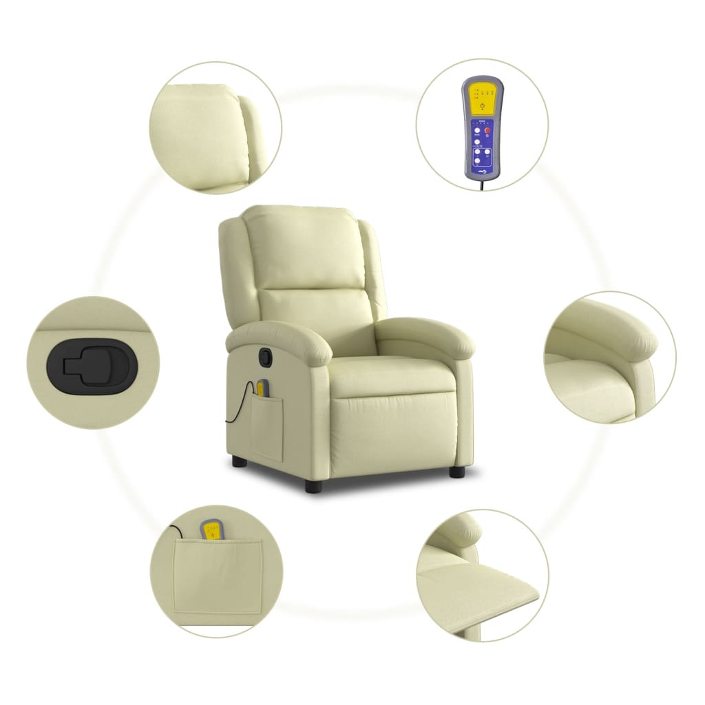 vidaXL Sillón reclinable de masaje cuero auténtico crema