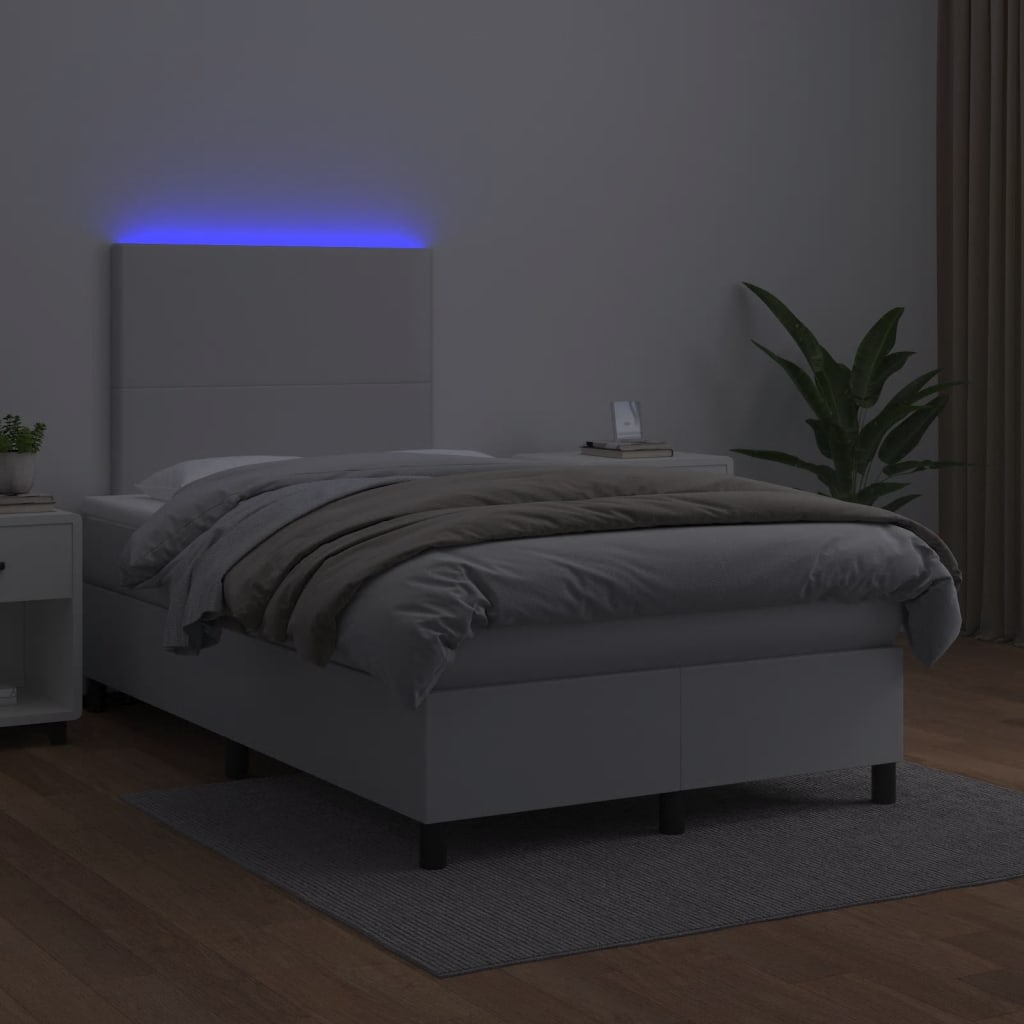 vidaXL Cama box spring colchón y LED cuero sintético blanco 120x190 cm