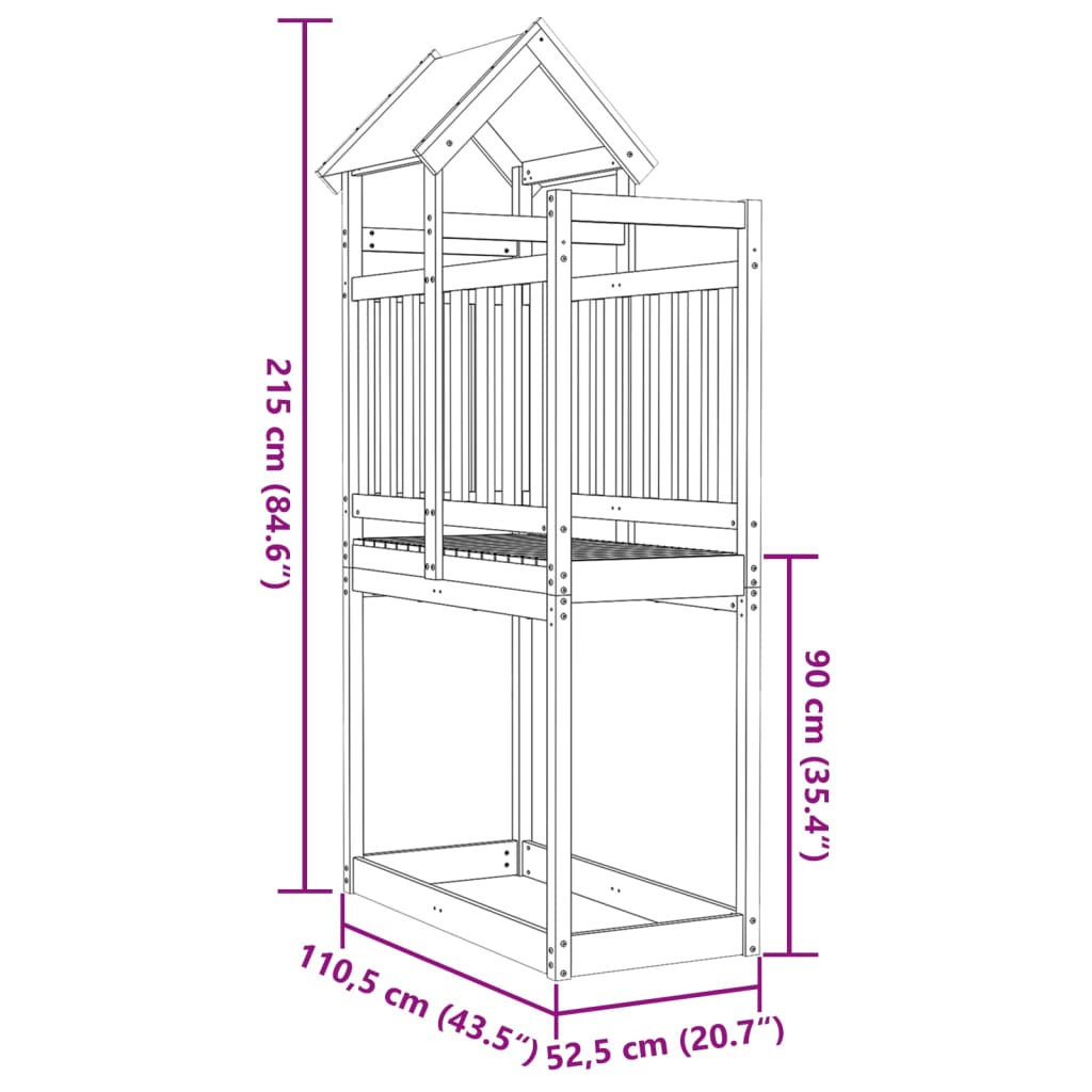 vidaXL Torre de juegos madera maciza abeto Douglas 110,5x52,5x215 cm