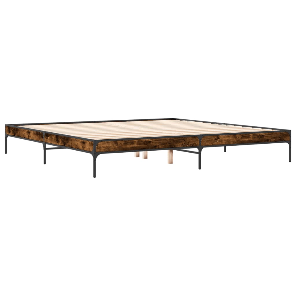 vidaXL Estructura cama madera ingeniería metal roble ahumado 200x200cm