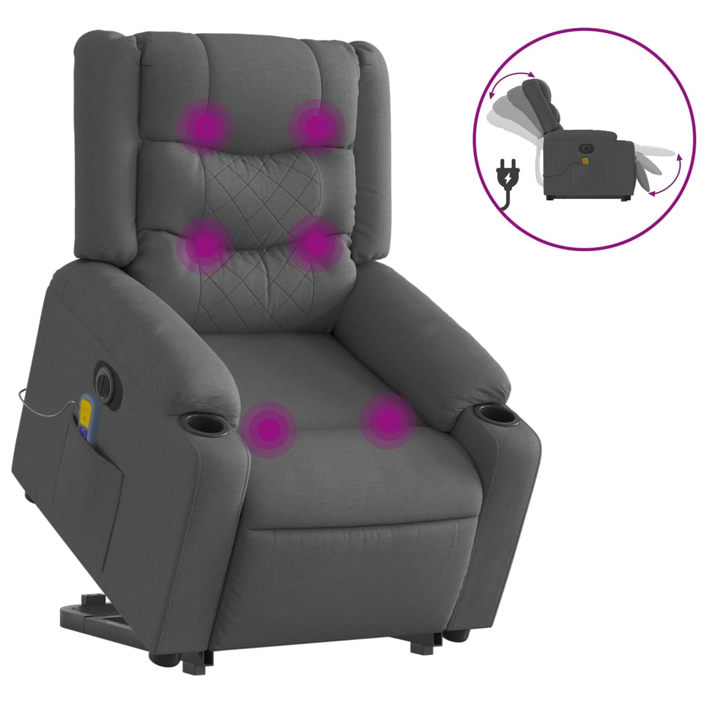 vidaXL Sillón de masaje eléctrico reclinable elevable tela gris oscuro