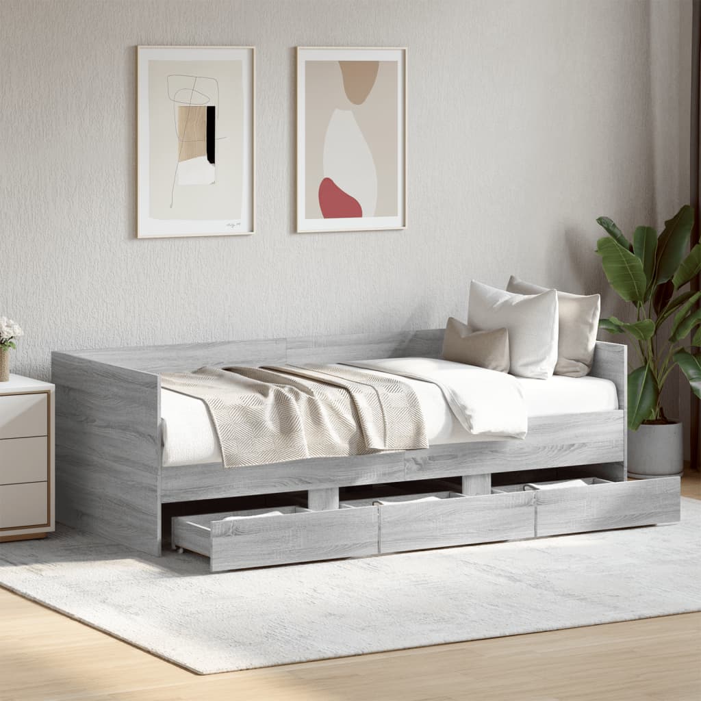 vidaXL Sofá cama con cajones sin colchón gris Sonoma 75x190 cm