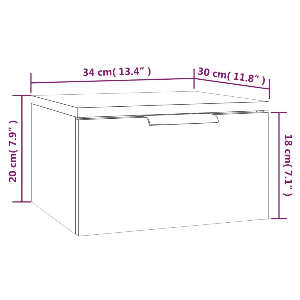 vidaXL Mesita de noche de pared 2 uds color gris Sonoma 34x30x20 cm