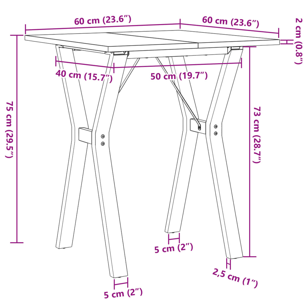 vidaXL Mesa de comedor marco Y madera maciza pino y hierro 60x60x75 cm