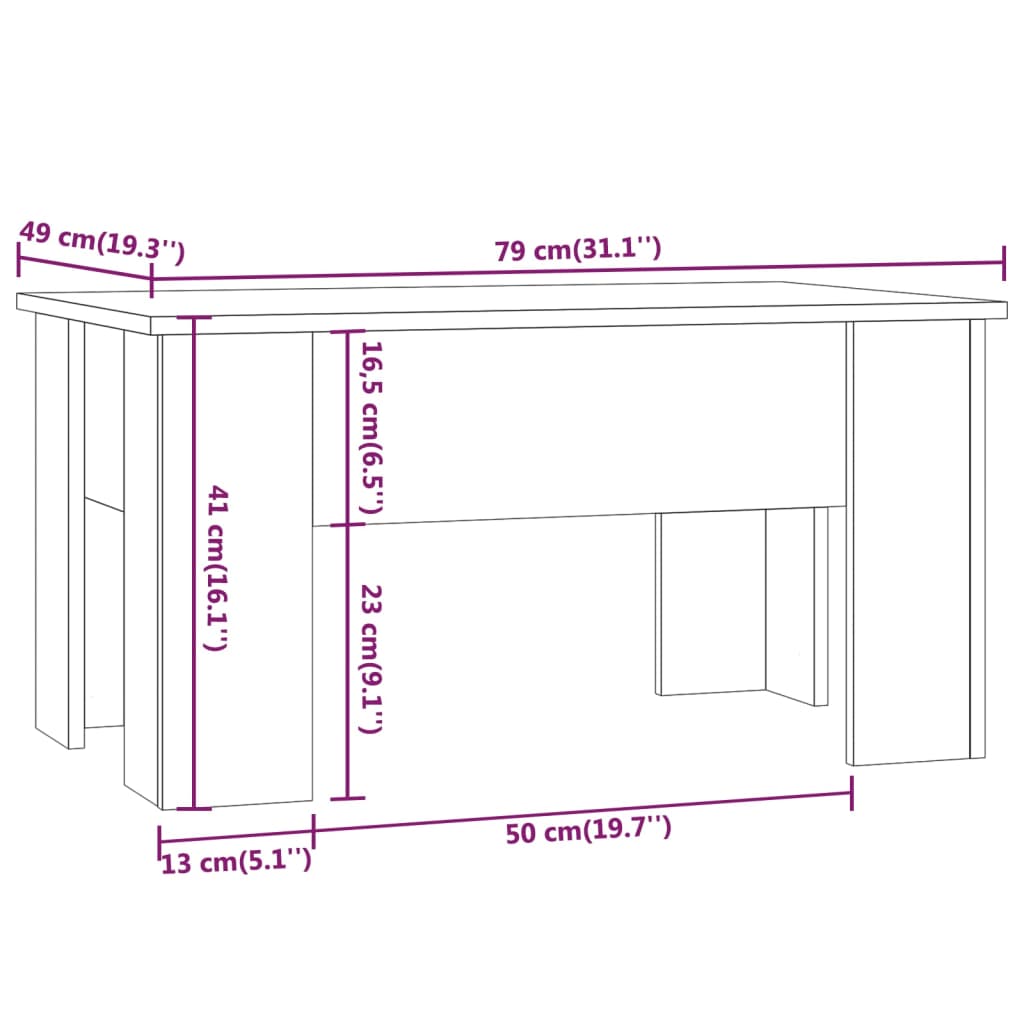 vidaXL Mesa de centro madera de ingeniería gris hormigón 79x49x41 cm