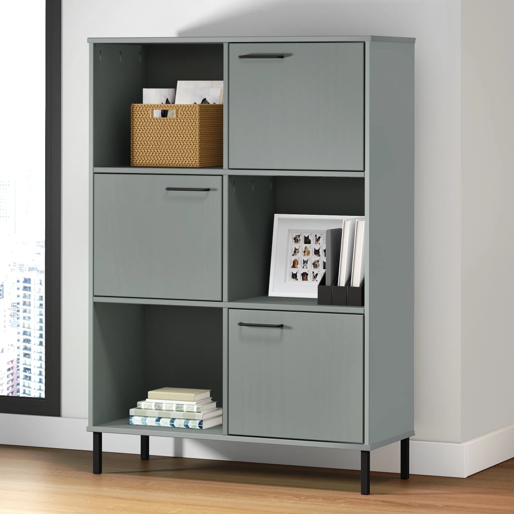 vidaXL Librería patas de metal OSLO madera maciza gris 90x35x128,5cm