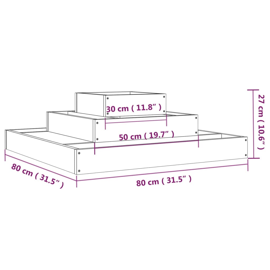 vidaXL Jardinera de madera maciza de pino blanco 80x80x27 cm