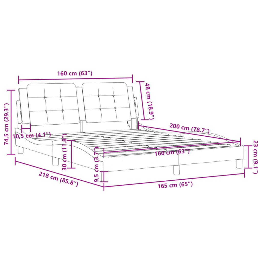 vidaXL Estructura de cama con luz LED cuero PE blanco negro 160x200 cm