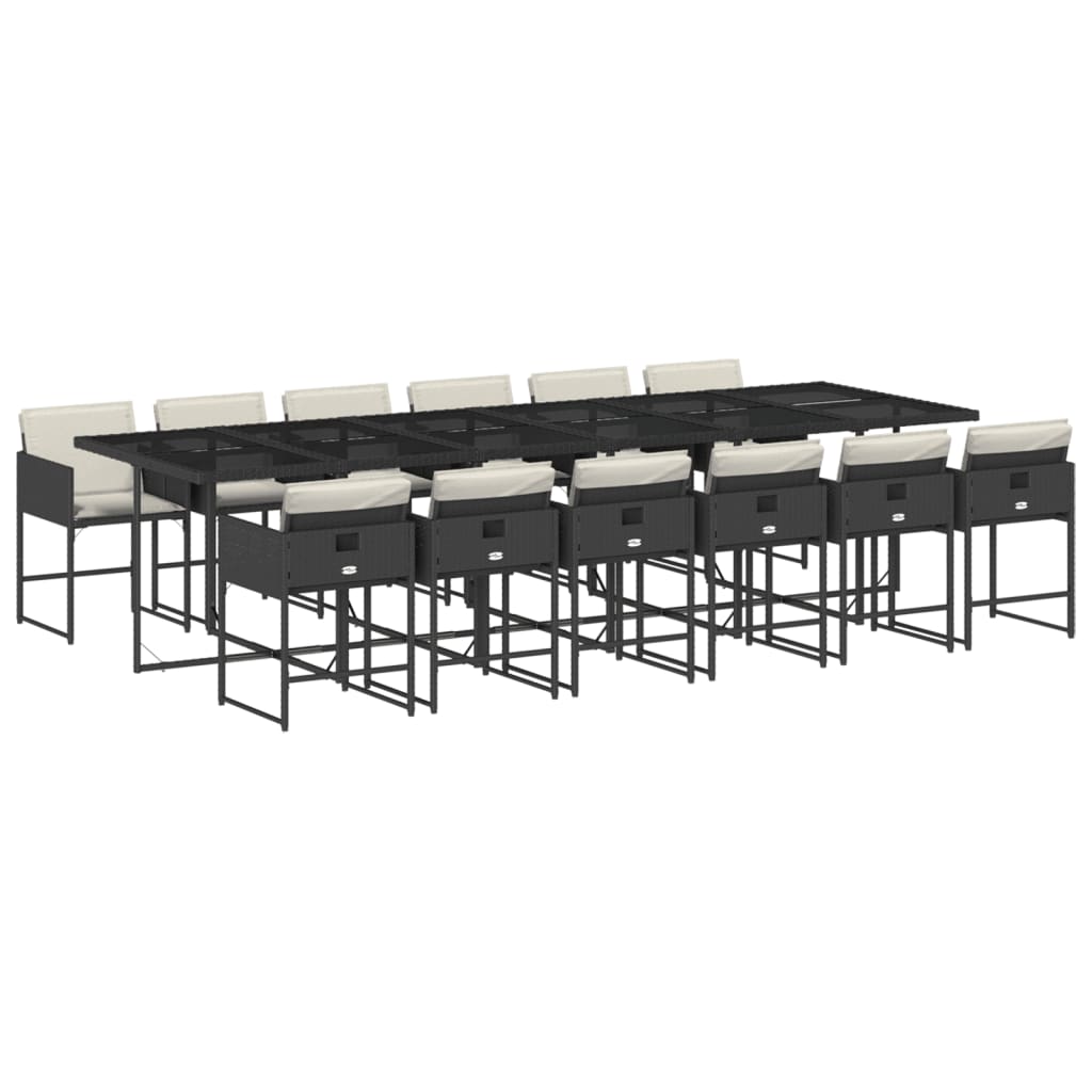 vidaXL Set comedor de jardín con cojines 13 pzas ratán sintético negro