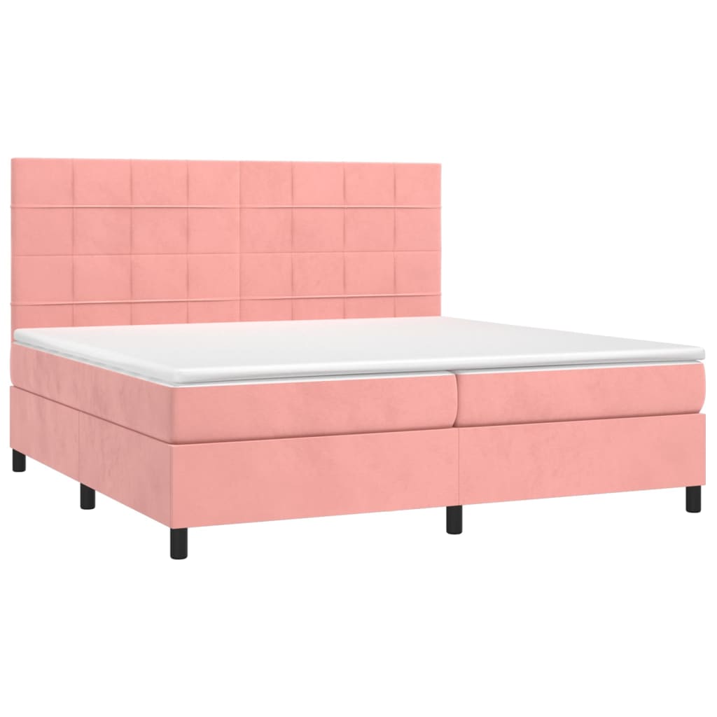 vidaXL Cama box spring colchón y LED terciopelo rosa 200x200 cm