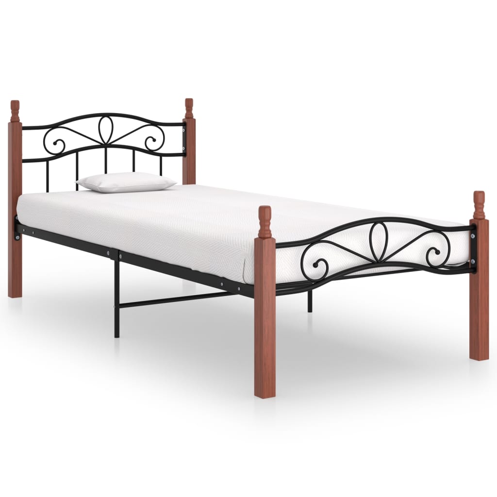 vidaXL Estructura cama sin colchón metal madera roble negro 90x200 cm