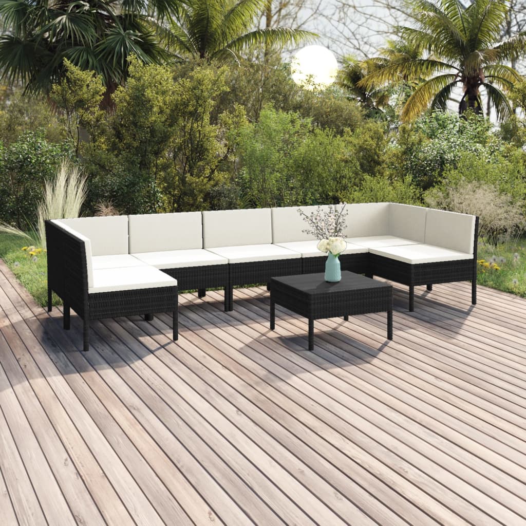 vidaXL Set de muebles de jardín 8 pzas y cojines ratán sintético negro