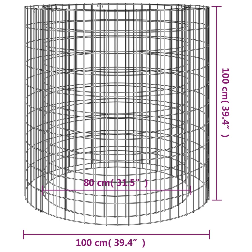 vidaXL Brasero de gaviones hierro galvanizado Ø100 cm