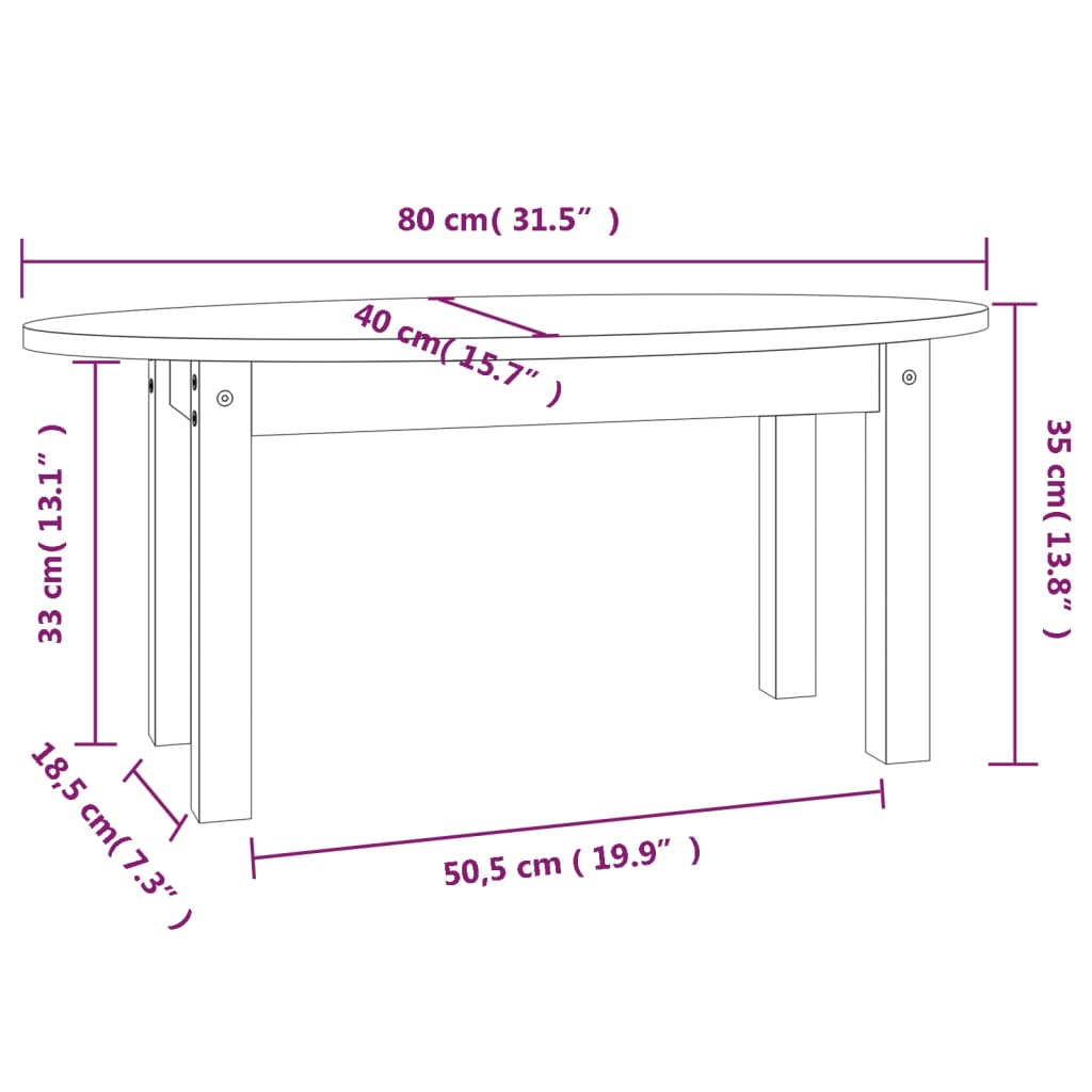 vidaXL Mesa de centro de madera maciza de pino blanco 80x40x35 cm