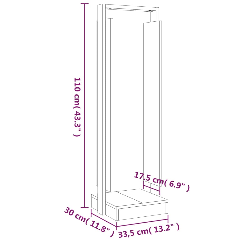 vidaXL Soporte para leña madera maciza de pino negro 33,5x30x110 cm