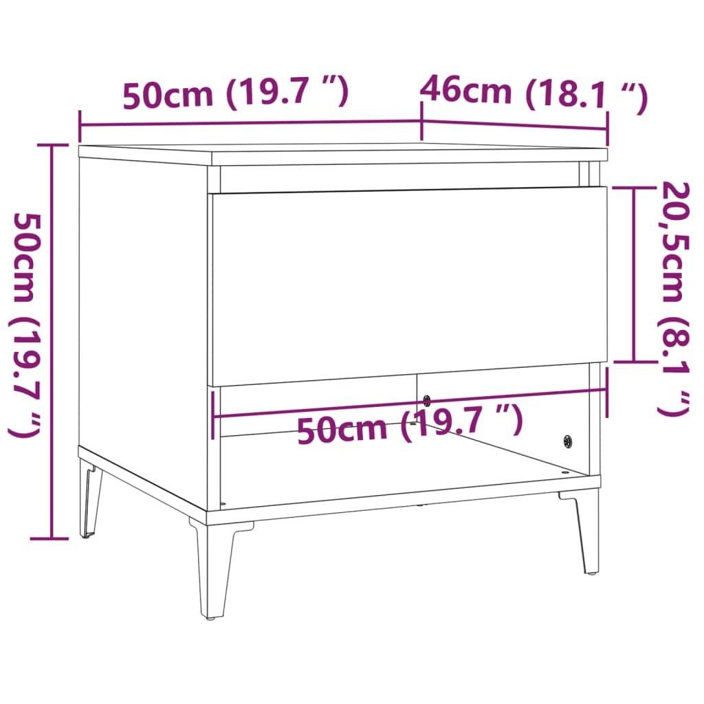 vidaXL Mesitas de noche 2 uds madera contrachapada blanco 50x46x50 cm