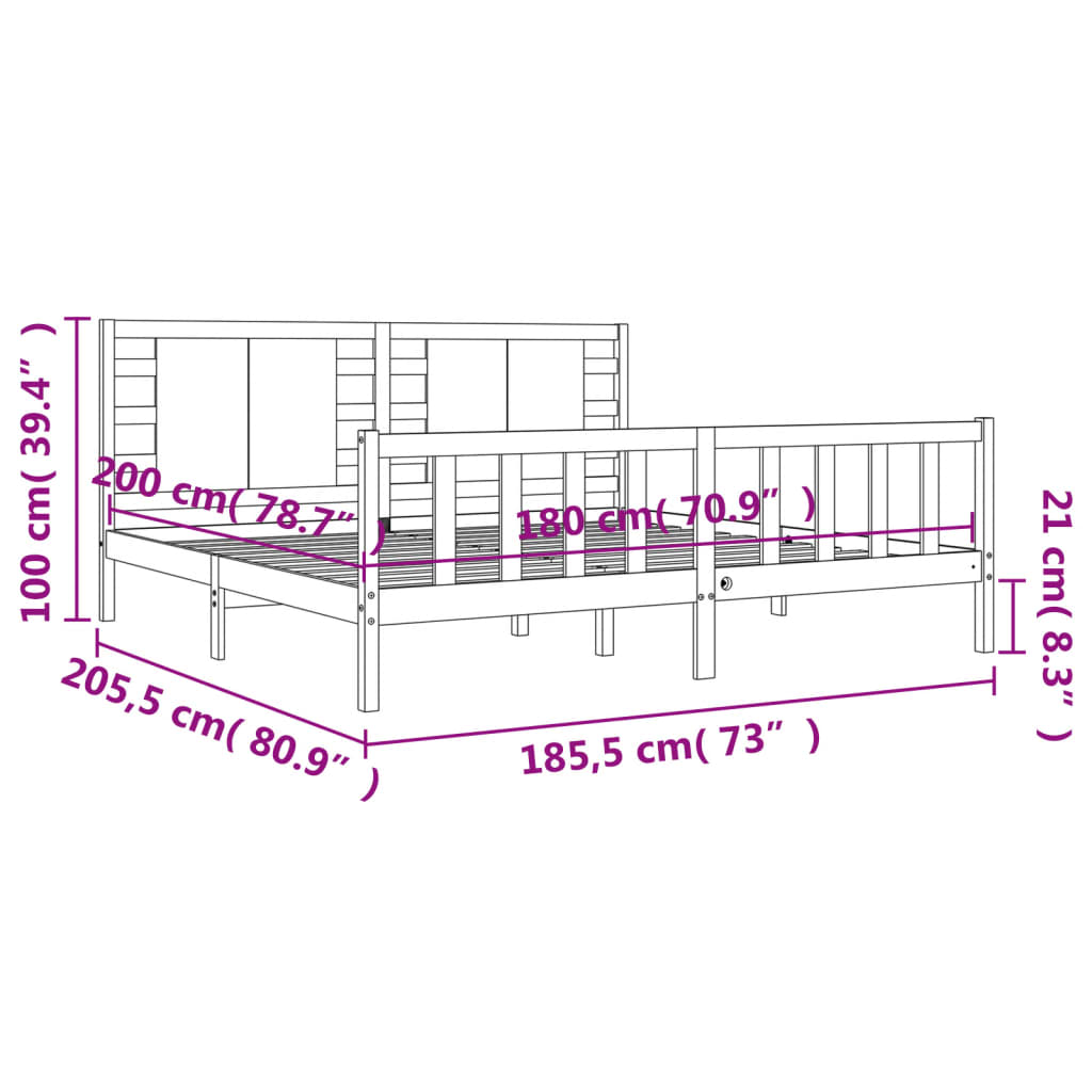 vidaXL Estructura cama de matrimonio con cabecero madera maciza negro