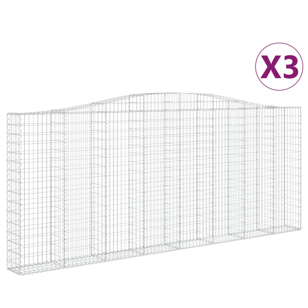 vidaXL Cestas gaviones 3 uds forma de arco hierro 400x30x160/180 cm