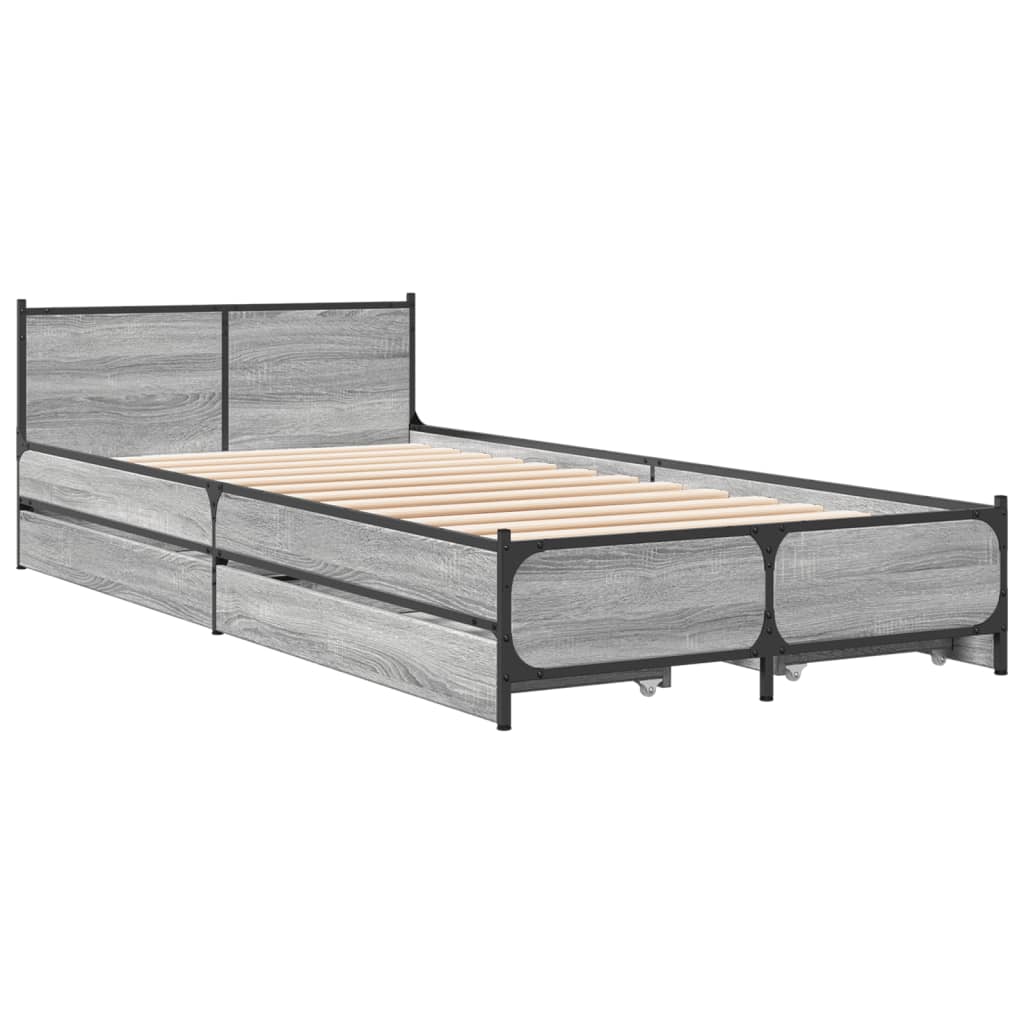 vidaXL Cama con cajones madera ingeniería gris Sonoma 100x200 cm