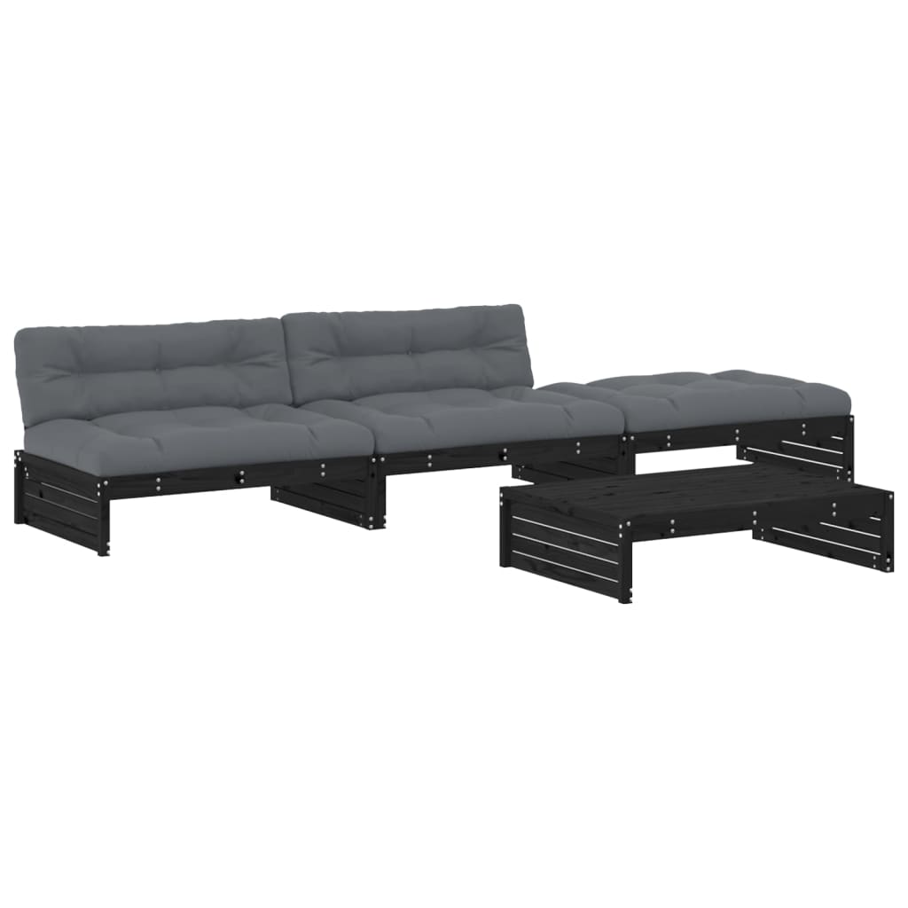 vidaXL Juego de muebles de jardín 4 pzas y cojines madera maciza negro