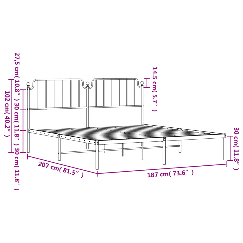 vidaXL Estructura cama sin colchón con cabecero metal blanco 180x200cm