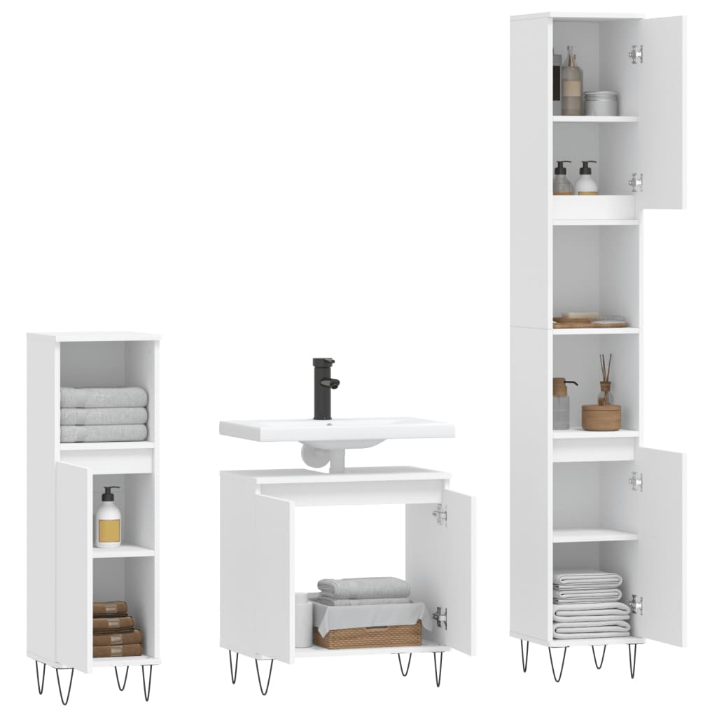 vidaXL Juego de muebles de baño 3 pzas madera contrachapada blanco