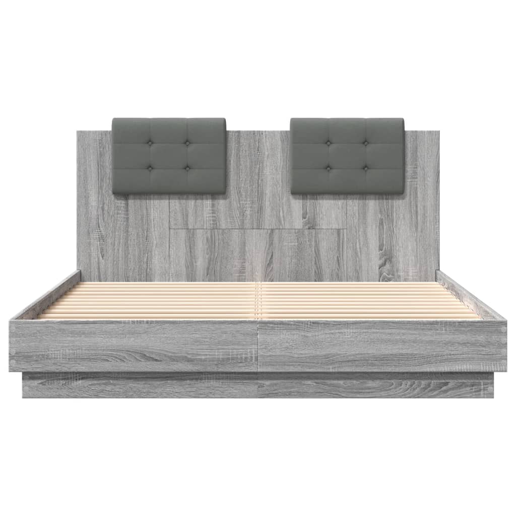 vidaXL Cama con cabecero madera de ingeniería gris Sonoma 140x200 cm