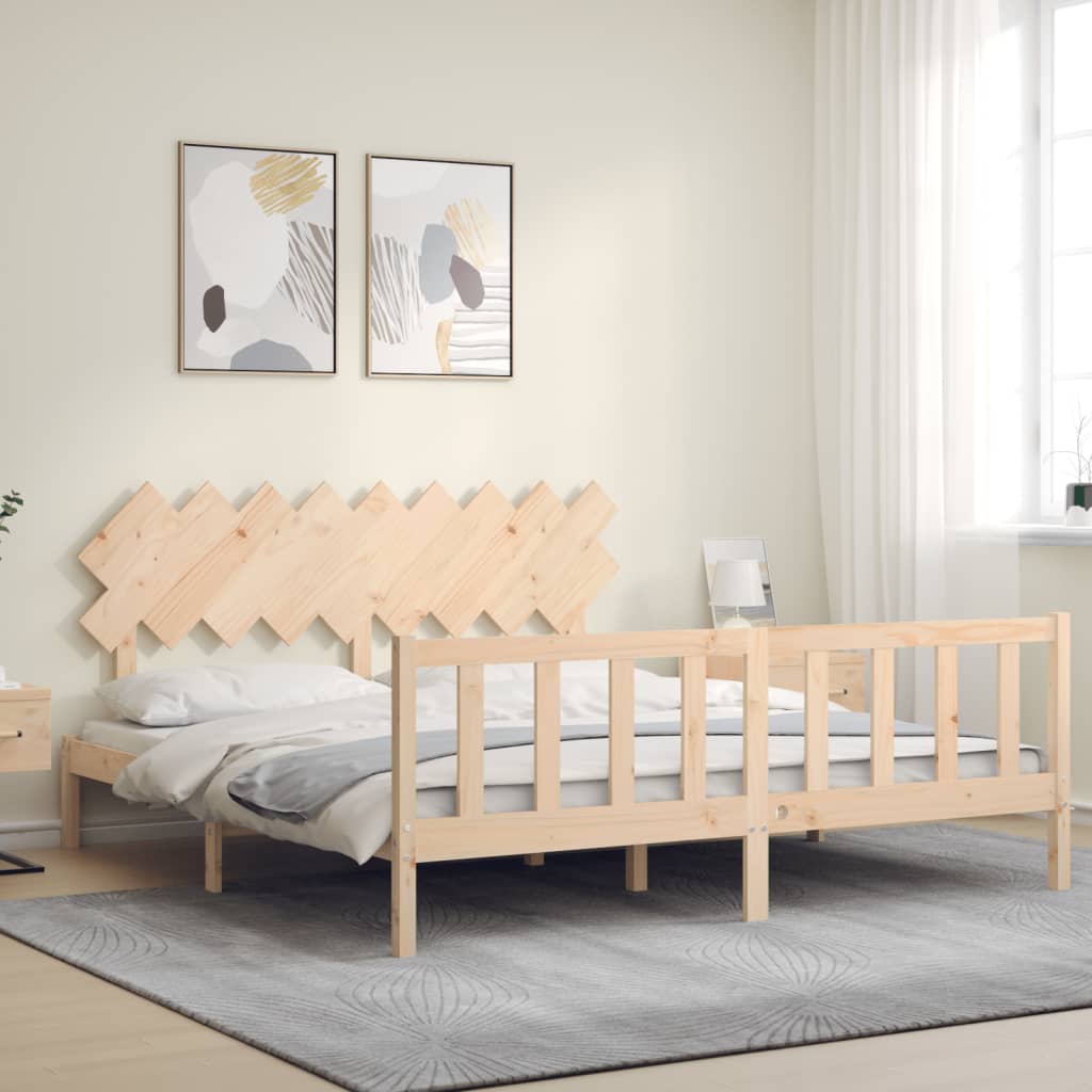 vidaXL Estructura de cama de matrimonio con cabecero madera maciza