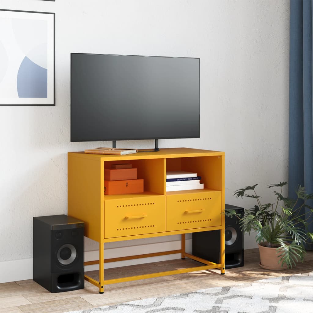 vidaXL Mueble para TV de acero amarillo mostaza 68x39x60,5 cm