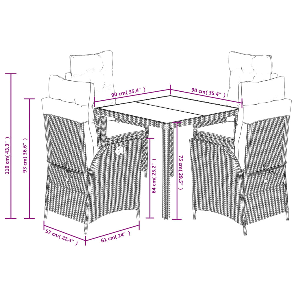 vidaXL Set comedor de jardín 5 piezas con cojines ratán sintético gris