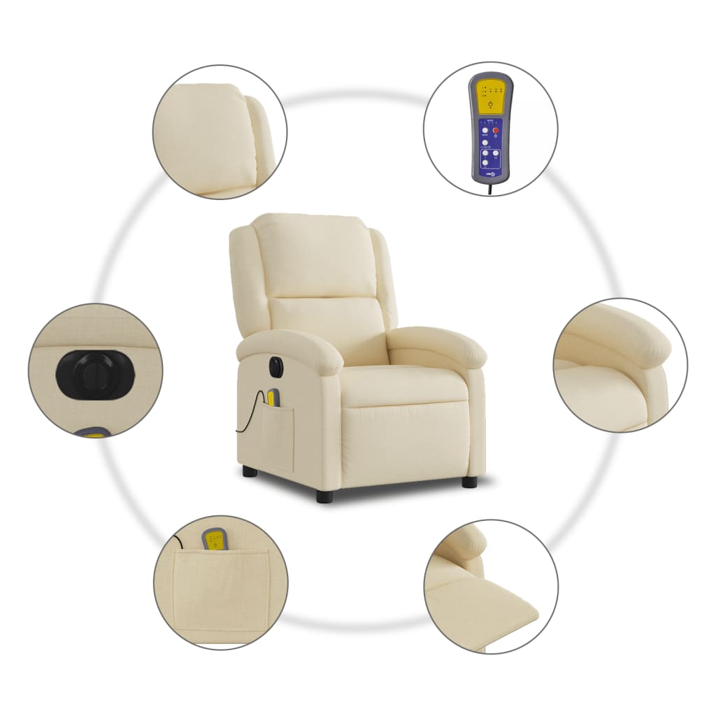 vidaXL Sillón reclinable de masaje eléctrico tela color crema