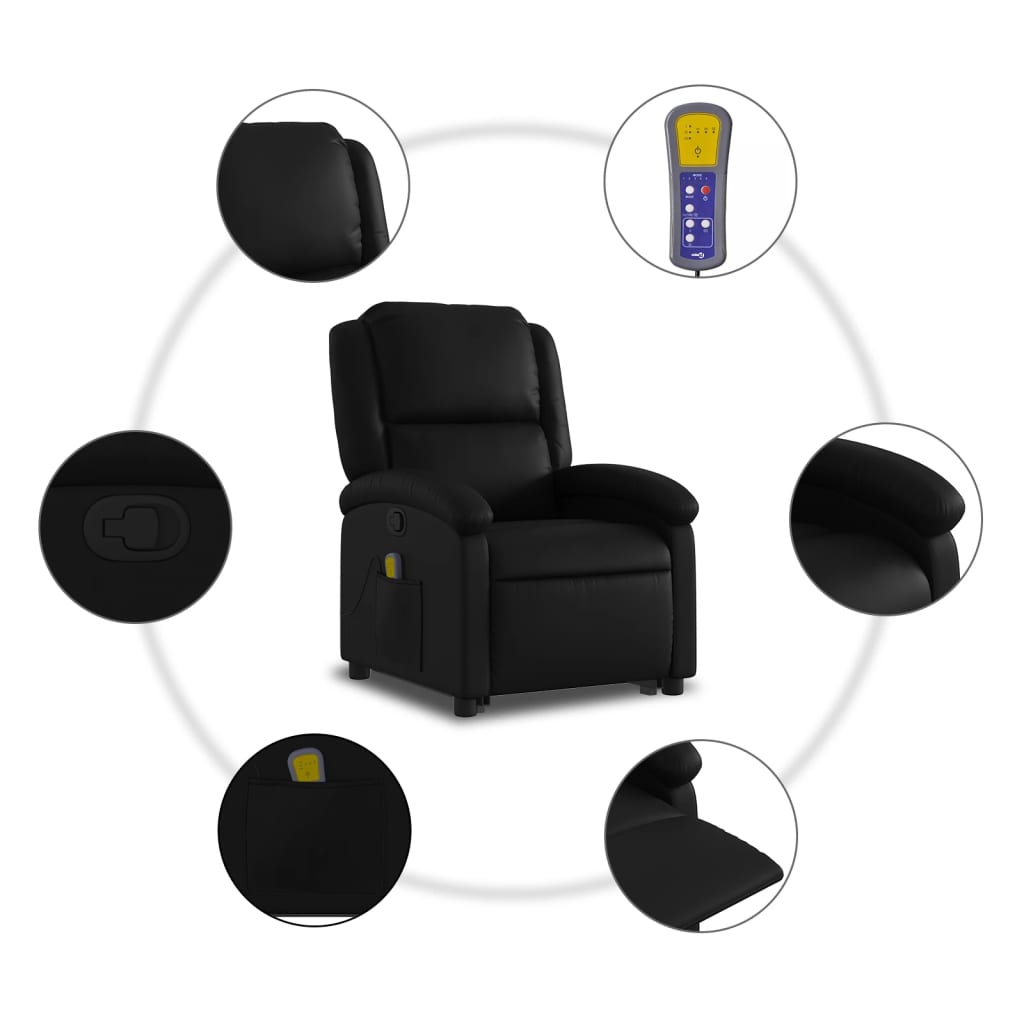 vidaXL Sillón reclinable de masaje de pie cuero artificial negro