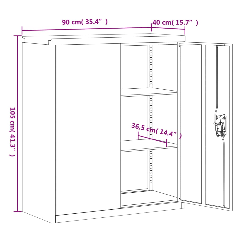 vidaXL Armario archivador de acero negro 90x40x145 cm