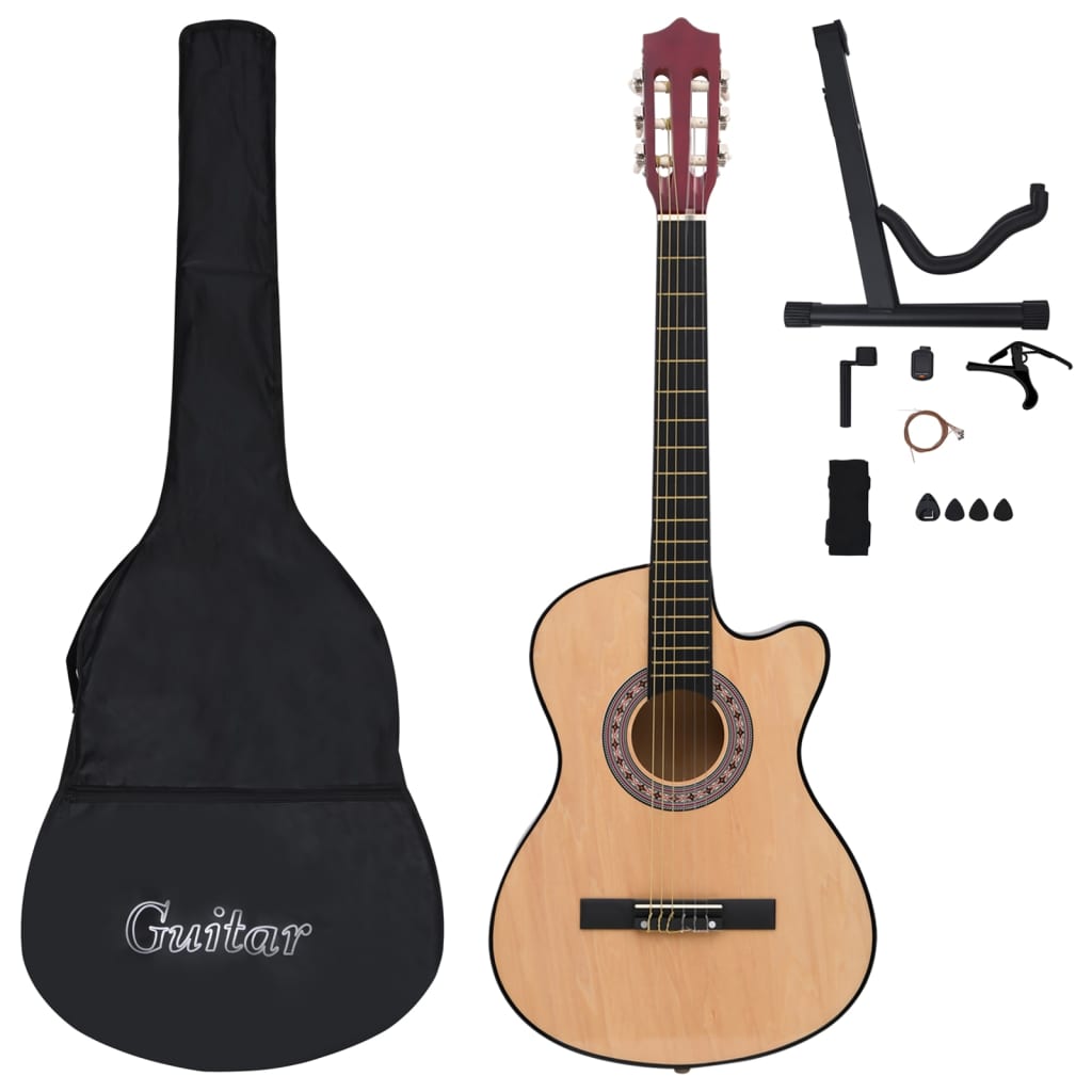 vidaXL Set de guitarra acústica 12 piezas con cutaway 6 cuerdas 38"