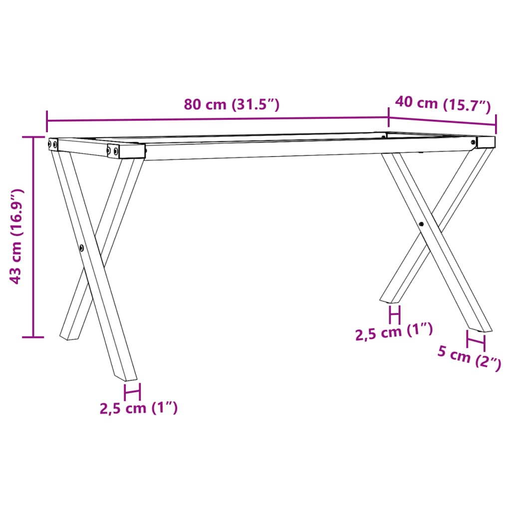 vidaXL Patas de mesa de centro estructura X hierro fundido 80x40x43 cm