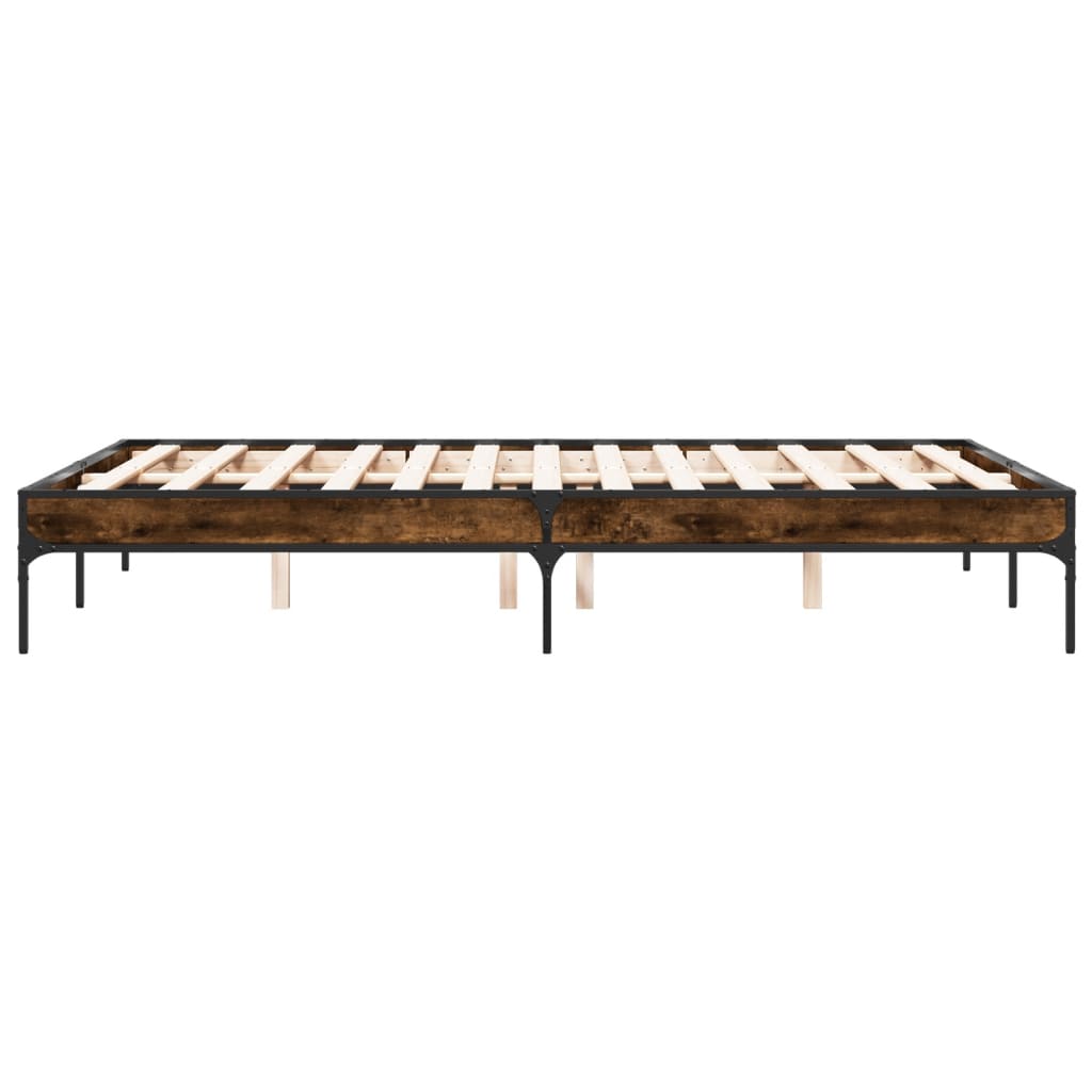 vidaXL Estructura cama madera ingeniería metal roble ahumado 140x190cm