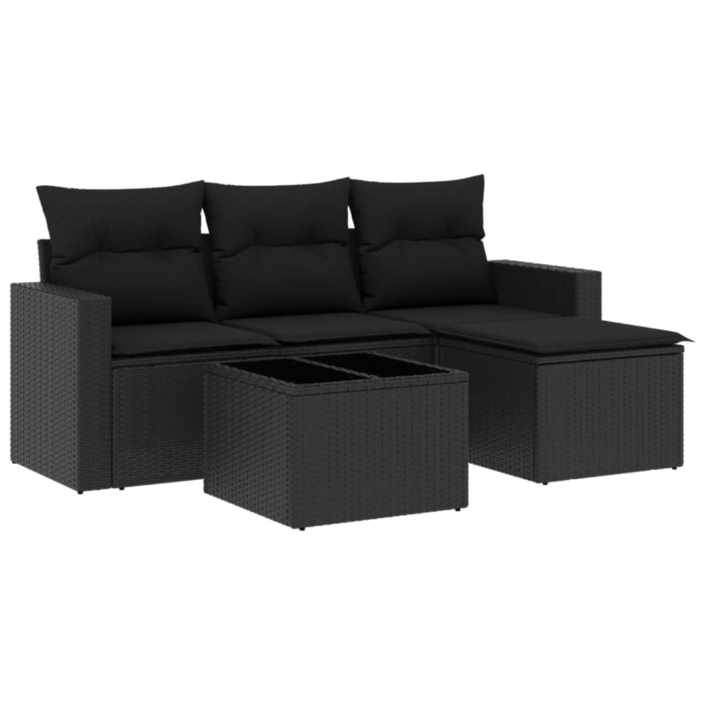 vidaXL Set de muebles de jardín 5 pzas y cojines ratán sintético negro