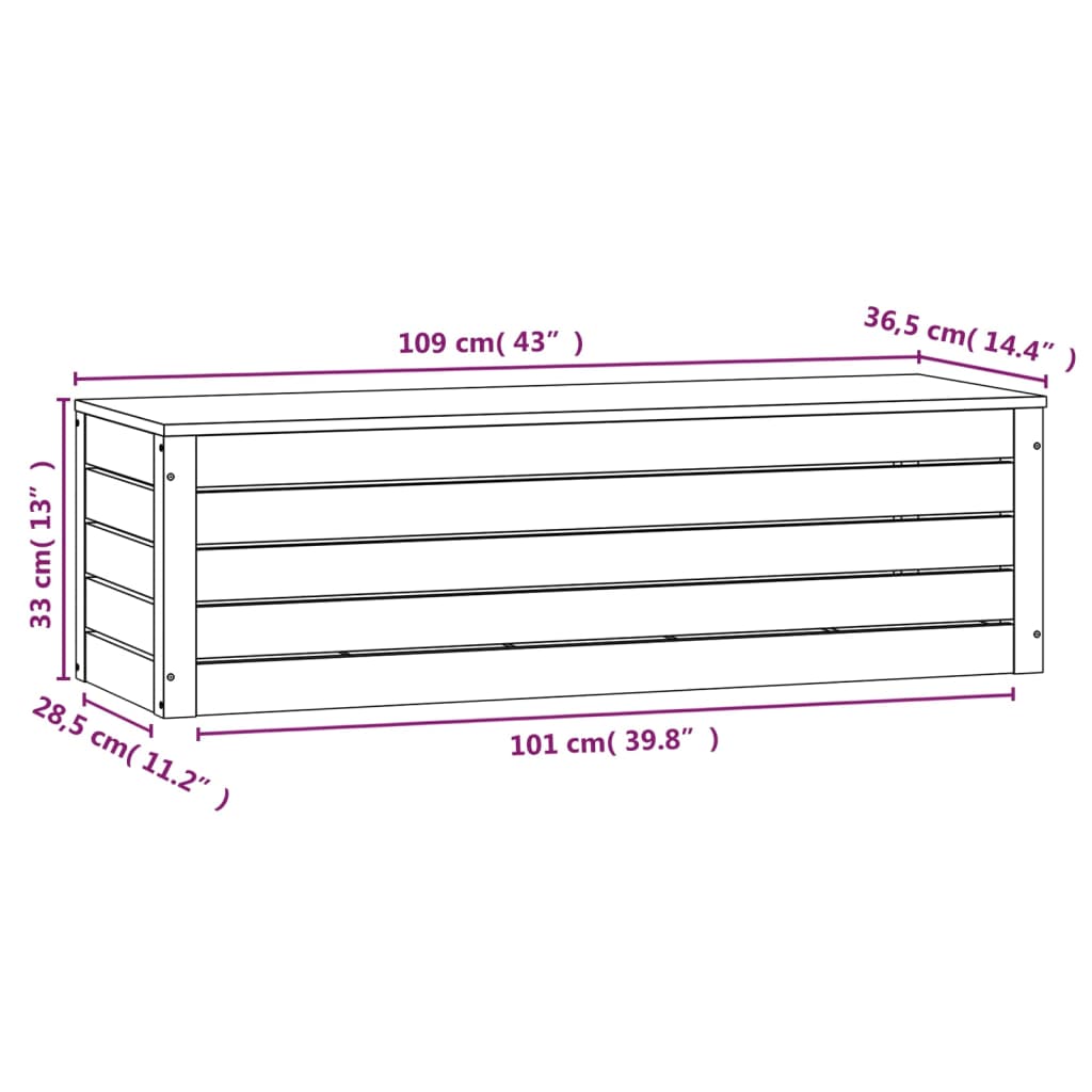 vidaXL Caja de almacenaje madera maciza de pino 109x36,5x33 cm