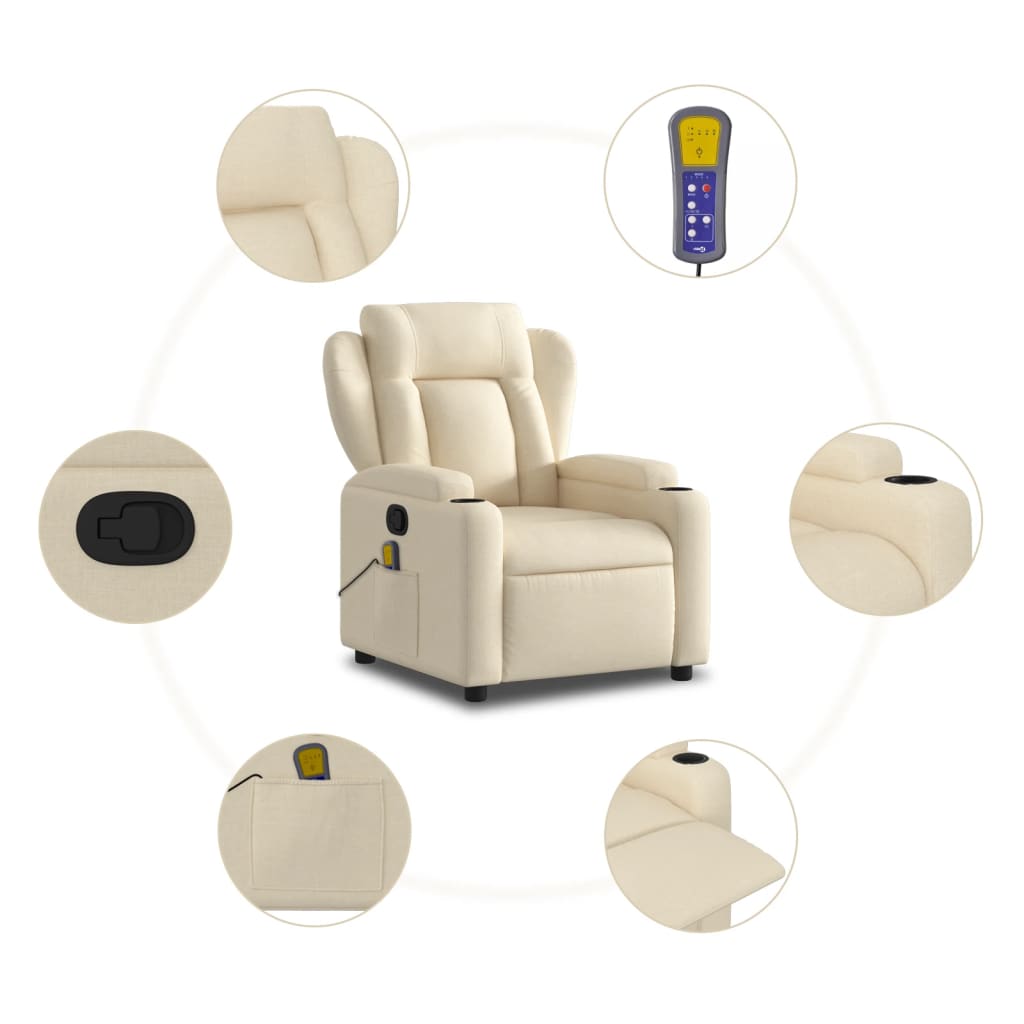 vidaXL Sillón de masaje reclinable de tela crema